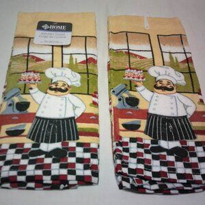 LOT 2 NEW HOME COLLECTION KITCHEN HAND TOWELS FAT ITALIAN CHEF DESIGN 15X25" 🔥